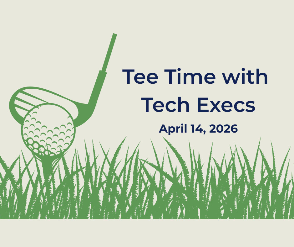Golf club and ball above grass with text "Tee Time with Tech Execs April 14, 2026"