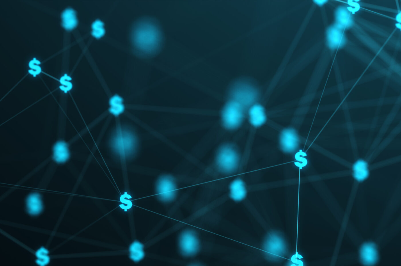 Glowing dollar signs connected by lines on a dark background